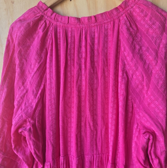 J Jill Vibrant Pink Dress Size 2X Plus Long Sleeves Popover Feminine - Picture 13 of 13